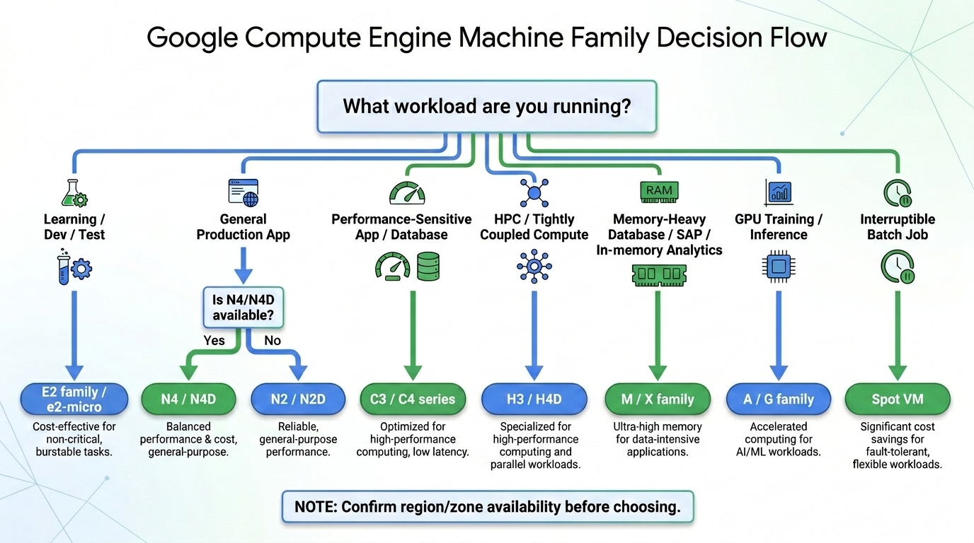 Google Compute Engine machine family decision flow